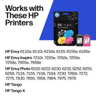 HP 64 Tri-color & Black Original Ink, 2 Pack (X4D92AN#140)-Page Yield: Black 200 / Colour 165