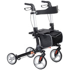 HOMCOM Folding Rollator Walker with Large Seat, Backrest and Bag - Black-Designed for tall person up to 6'9" 