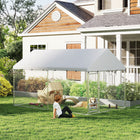 PawHut Outdoor Dog Run with Adjustable Rotating Bowls - 13.1' x 7.5' x 7.5' - Silver-Snap-together tubes allow for faster setup 