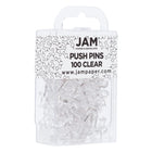 JAM Paper Colourful Push Pins - Clear - 100/Pack - 2 Packs-Size: Standard (approx 1 inch) | Steel tipped - perfect for pinning notes on corkboards and cubicles