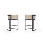 Manhattan Comfort Cosmopolitan 23.7" Mid-Century Modern Faux Leather Upholstered Bar Stool - Cream and Black - 2 Pack-Mid-Century Modern Barstool with Backseat Perfect for Bar and Kitchen Use. Set of 2