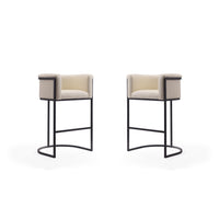 Manhattan Comfort Cosmopolitan 23.7" Mid-Century Modern Faux Leather Upholstered Bar Stool - Cream and Black - 2 Pack-Mid-Century Modern Barstool with Backseat Perfect for Bar and Kitchen Use. Set of 2