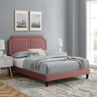 Modway Novi Performance Velvet King Bed with Tapered Black Wood Legs - Dusty Rose-Tapered Black Wood Legs