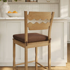 Modway Jax Oak Wood Bar Stool With Wavy Razor Back and Cushion - Weathered Oak Cocoa-Non-Marking Foot Pads