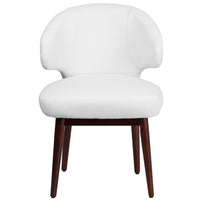 Flash Furniture Comfort Back Series Leather Side Reception Chair with Walnut Legs - White-Executive Guest Chair