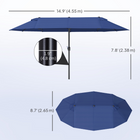 Outsunny Extra-Large Double-Sided Patio Umbrella - 15' - Blue-Selected polyester canopy protects you from harmful elements