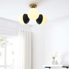 Modway Stellar 3-Light Semi-Flush Ceiling Light - Opal/Satin Brass-Opal Glass Shades