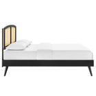 Modway Sierra Cane and Wood Full Platform Bed with Splayed Legs - Black-Wood Slat Support System