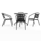 Flash Furniture 31.5" Round Glass Metal Table with 4 Black Metal Aluminum Slat Stack Chairs-Round Table