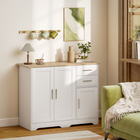 HOMCOM 40" Modern Sideboard Cabinet with Drawers & Storage Doors - White-Three-level adjustable shelf inside the double-door cabinet for customized storage of various item sizes
