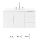 Modway Vitality 36" Bathroom Vanity Cabinet - White-Soft-Close Doors