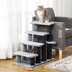 PawHut 25" 4-Step Cat Stairs with Toy - Light Grey-Hanging ball for entertainment 