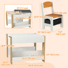 Qaba Kids Table and Chair 3-Piece Set with Reversible Tabletop - Nature Wood-Ample storage with under-table compartment and seat drawers 