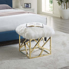 Modway Intersperse Sheepskin Ottoman - Gold/White-Luxurious Genuine Sheepskin