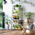 HOMCOM Modern Bookshelf Storage with 5-Tier Wide Shelving - Oak-Ladder shelf style makes maximum use of your floor space 