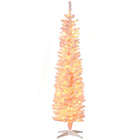 HOMCOM 6' Pre-Lit Slim Snow-Flocked Artificial Christmas Tree - Pink-6ft tall, lush with pink leaves that provide a healthy, natural look and sweet atmosphere 