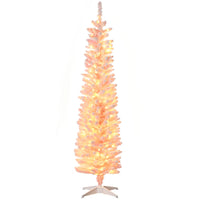 HOMCOM 6' Pre-Lit Slim Snow-Flocked Artificial Christmas Tree - Pink-6ft tall, lush with pink leaves that provide a healthy, natural look and sweet atmosphere 