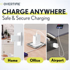 Overtime Wall and Car Charger Kit with 6' USB-C Charging Cable - White-Equipped with a PD 20W USB C port and a QC 18W USB A port, it can easily handle multiple devices simultaneously.