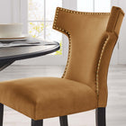 Modway Curve Performance Velvet Dining Chairs - Cognac - 2 Pack-Studded Nailhead Trim