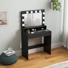 HOMCOM Makeup Vanity Desk with Lighted Mirror and Charging Station - 31.5" L x 15.7" W x 53.1" H - Black-Melamine-coated particleboard resists wear and tear 