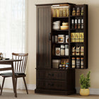HOMCOM 72" H Kitchen Pantry Cabinet with LED Light and Door Shelves - Brown-Ten door racks, a five-tier cabinet and two drawers for an organized kitchen 