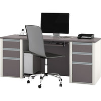 Bestar Connexion Collection Double Pedestal Executive Desk, Sandstone & Slate-1" commercial-grade work surface resists scratches, stains and burns