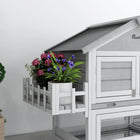 PawHut Wooden Rabbit Hutch with Openable Roof and Storage Box - Grey-A ladder to quickly go up and down 