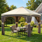 Outsunny 10 ft W x 10 ft L Pop Up Canopy Foldable Party Tent with Nettings - Beige-Equipped with a handy carry bag for easy moving and carrying