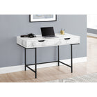 Monarch Specialties 7558 48" Computer Desk - White Marble-Look/Black Metal-Metal base in a black finish provides stability and includes slender metal legs that are recessed under the rectangular desktop