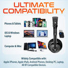 Delton 30X Wireless Noise Canceling Bluetooth Stereo Computer Headset with USB Dongle & Headset Hook - Black-Mic can be positioned on either the left or right side, offering versatility and personal customization for the user.