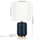 Hudson&Canal Lambert 15" Tall Ceramic Table Lamp with Fabric Shade - Matte Navy/White-Product Dimensions: 8" L x 8" W x 15" H