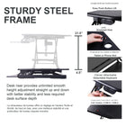 Rocelco 37.4" EDR Electric Desk Riser with Enhanced Vertical Range, AC-USB and Dual Monitor Mount - Black-Electric lift system raises up to 33 pounds