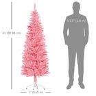 HOMCOM 6' Tall Pencil Artificial Christmas Tree with Steel Base - Pink-Foldable metal base simplifies storage and setup