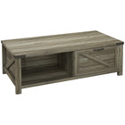 HOMCOM Farmhouse Coffee Table with Drawer and Storage Shelf for Living Room - Grey-Vintage furniture with half-open design shelf, slash element, barn door design drawer, and retro handle