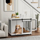 PawHut 39" Dog Crate Furniture with Sliding Barn Door - White-Fine mesh construction prevents chewing 