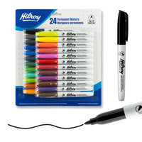 Hilroy Permanent Markers - Low Odour Ink - Fine Point - Assorted Colours - 24 Set-Multipurpose application:Engineered to write permanently on a wide range of surfaces—including paper, photos, plastic, wood, stone, and metal. Its versatile ink adheres reliably to most surfaces, making it perfect for both everyday tasks and demanding industrial environments