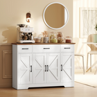 HOMCOM 47" Farmhouse Sideboard Buffet Cabinet with Soft-Close Hinges & Spice Racks - White-3-level adjustable shelves to customize storage for items of various sizes