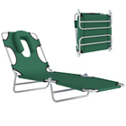 Outsunny Outdoor Lounge Chair - Adjustable Folding Chaise Lounge - Green-Folding tanning chair with face hole, arm slots and pillow for convenient reading