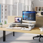 Mount-It! Standing Desk Converter with 38" Desk Top - White-Wide keyboard tray holds a large keyboard and provides space for a mouse pad