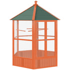 PawHut 70" H Outdoor Wooden Bird Cage with Water-Resistant Asphalt Roof - Brown-Interior provides ample space for birds to move and play 