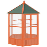 PawHut 70" H Outdoor Wooden Bird Cage with Water-Resistant Asphalt Roof - Brown-Interior provides ample space for birds to move and play 