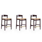 Manhattan Comfort Klismos 20" Mid-Century Modern Faux Leather Upholstered Counter Stool - Camel and Dark Walnut - 3 Pack-Mid-Century Modern Counter Stool with Backseat Perfect for Bar and Kitchen Use. Set of 3
