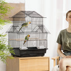 PawHut Indoor 25" H Bird Cage with Perch, Swing, Food Container, Slide-out Tray and Handle - Black-Suitable for small birds like finch, canary and budgie etc. 