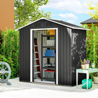Outsunny Metal Garden Shed - 6.5 x 3.5' - Dark Grey-Steel tile roof and walls, rust-resistant and rain-proof 
