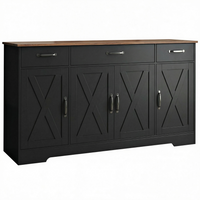 HOMCOM 55" Farmhouse Sideboard Buffet Cabinet for TVs up to 60 Inch with Barn Doors - Black-Spacious storage neatly organises clutter for a relaxing space 
