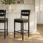 Modway Jax Oak Wood Bar Stool With Wavy Razor Back and Cushion - Black Sage-Fabric Seat Cushion