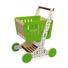 Janod Green Market Wooden Play Shopping Trolley-Includes 5 pretend food cans and 2 paper bags.
