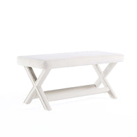 Manhattan Comfort Abigail 42.12" Mid-Century Modern Velvet Upholstered Ottoman Bench - Cream-Mid-Century Modern Ottoman Perfect for Living Room and Bedroom Use