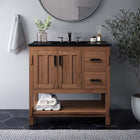 Modway Ashlyn 36" Wood Bathroom Vanity - Walnut/Black-Spacious Shelving & Drawers