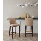 Manhattan Comfort Shubert 22.64" Modern Leatherette Upholstered Barstool - Tan - 2 Pack-Frame Made of Solid Beech Wood with Rich Dark Finish - Features a Gold Metal Foot Plate